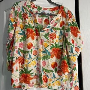 Orange and Green 3/4 Sleeve Boxy Blouse